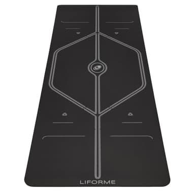 Liforme XL Collection Yoga Mat – Free Yoga Bag, Patented Alignment System, Warrior-like Grip, Non-slip, Eco-friendly, sweat-resistant, long, wide, 4.2mm thick mat for comfort (XL Black)