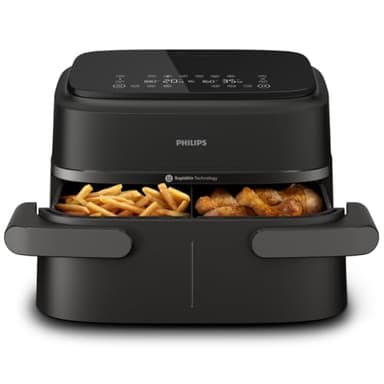 Philips Dual Basket Airfryer 1000 Series - 7.1L Mega Draw or Dual 3.5L+3.5L cooking zone, RapidAir Technology, 10 Cooking Functions, 90% Less Fat, Compact Design, (NA154/09)