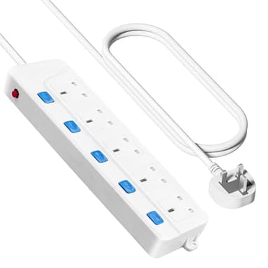 Extension Lead with 5 Universal Socket | Surge Protected Extension Board with 5 AC Outlets with Individual Switch and Protection | Wall Mountable Extension Cable 3M Long