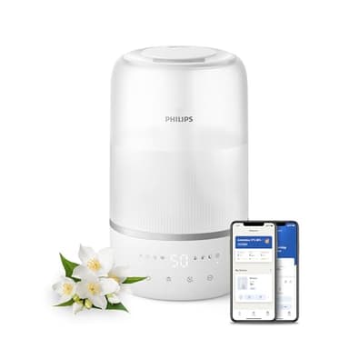 Philips Smart Humidifier - Compact Design, Powerful Sky High Mist, 3L Top-Fill Tank, Up to 32h Runtime, Aromatherapy, Sleep Mode, Night Light, for Rooms up to 38m² (HU1509/00)