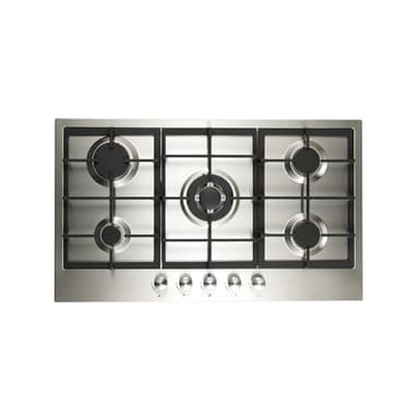 Cookology GH906SS Gas Hob Stainless Steel - 90cm - Built-in 5 Burners - Cast Iron Pan Supports - Auto Igniton and Easy to Use Dials
