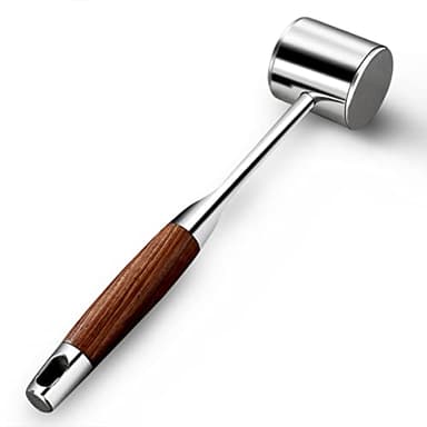 Professional Meat Tenderizer Hammer Stainless Steel, Heavy Duty Double Sided Meat Tenderiser Mallet with Anti-Slip Wooden Handle, Metal Meat Tenderiser Pounder Mallet Kitchen Tool Dishwasher Safe