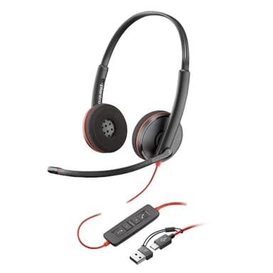 Poly Blackwire 3220 Wired Headset with Mic, Hi-Fi Stereo Sound, Noise-Canceling Mic, Stereo Design, Connect to PC/Mac via USB-C & USB-A Adapter, Over-Ear Design, Works with Virtual Meeting Platforms