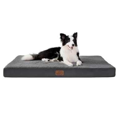 Bedsure Large Dog Bed Washable - Orthopedic Dog Bed and Mattress Mat for Dog Crate with Removable Plush Sherpa Cover, Gifts for Dog, Grey, 91x69x7.6cm
