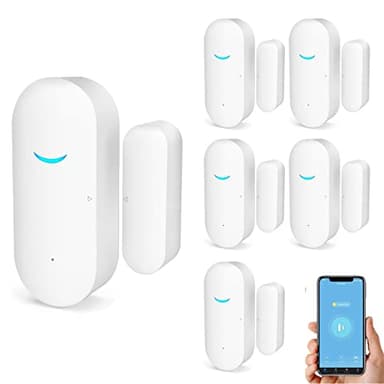 WiFi Door and Window Sensors,Tuya Smart Alarm with Free Notification APP Control Home Security Alarm System, No Hub Required,Compatible with Alexa, Google Home (6-pack)