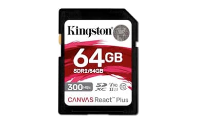 Kingston Canvas React Plus 64GB SDXC Memory Card UHS-II 300R/260W U3 V90 for Full HD/4K/8K - SDR2/64GB