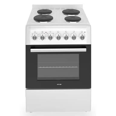 Cooker - Electric Cooker, 4 Hotplates, 62L Electric Oven, Smart Cooking Controls & Programs, 60cm Width, Freestanding Design, White, Perfect For Family Homes - C01FS60E17W