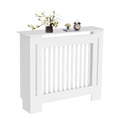 FATIVO Tall Radiator Cover 100cm high, External 101cm Height White Medium Heater Covers Inner Height 100cm Vertical Slats Tall Radiator Shelf Thicken MDF Kitchen/Hallway