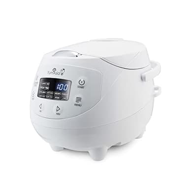 Yum Asia Panda Mini Rice Cooker With Ninja Ceramic Bowl and Advanced Fuzzy Logic (3.5 cup, 0.63 litre) 4 Rice Cooking Functions, 4 Multicooker functions, LED display, 220-240V (Arctic White)