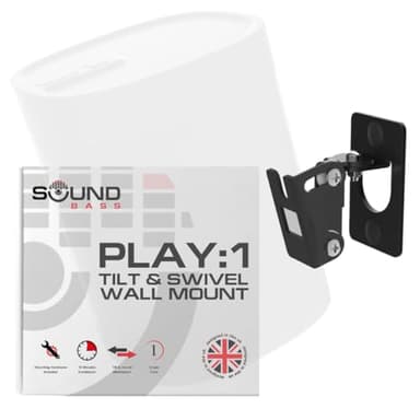 Sound Bass Play 1 Wall Mount Black, Compatible with Sonos Play:1 Only, Adjustable Swivel & Tilt Mechanism, Mounting Bracket Includes All Fixings