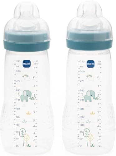 MAM Easy Active Baby Bottle with Fast Flow MAM Teats Size 3, Twin Pack, Baby Feeding, 330 ml, Blue (Designs May Vary)
