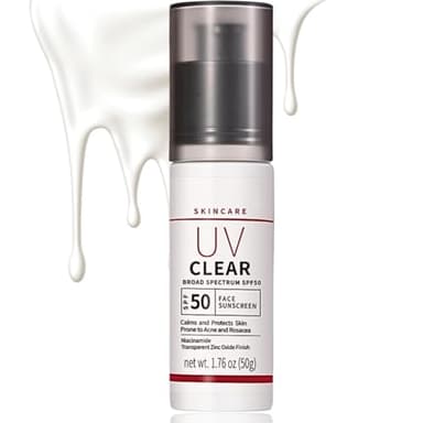 Mineral Sunscreen SPF 50+,Zinc Oxide Sunscreen Face & Body Moisturiser, Sun Cream Face Calms & Protection Skin, No White Cast Sun screen for Acne Prone Skin Sensitive Skin, UV Clear Broad-Spectrum,50G