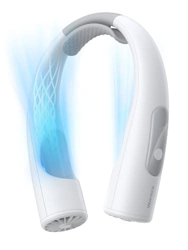 Warmco 10000mAh Portable Neck Fan - Rechargeable Personal Fan with LED Display, 30H Runtime, 360° Cooling Airflow, 4 Speeds Wearable Fan for Travel, Office and Outdoor Use, Gifts for Women Men