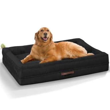 Renvix Large Orthopedic Dog Bed, Waterproof Dog Sofa Bed with Removable Washable Cover, Soft Egg Foam Pet Bed, Non-Slip Bottom and Four-Sided Bolster Cushion（Black, 91x61x18cm）
