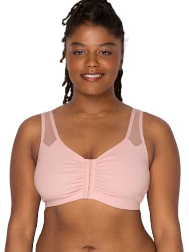 Fruit of the Loom Women's Comfort Front Close Bra with Mesh Straps Sports Bra, Blushing Rose, UK 16