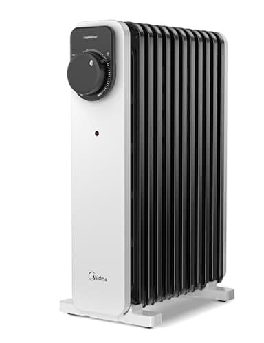 Midea Oil Filled Radiator, 2300W, 11-Fin Portable Electric Heater with Knob Controls, Adjustable Thermostat, 3 Heat Settings, Tip-Over & Overheat Protection, UltraQuiet Operation for Office & Home Use