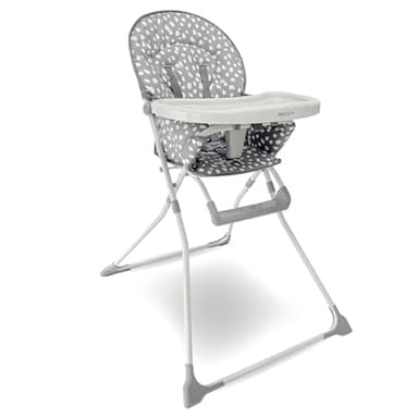 My Babiie MBHC1 Compact Highchair – Ultra Lightweight (5kg), Foldable, Easy Clean, Padded Seat, Footrest, Tray Cup Holder, for Toddler, from 6 Months to 3 Years (15kg) – Grey Dalmation