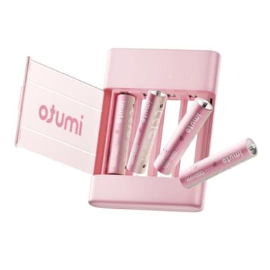 imuto AAA Rechargeable Batteries Lithium 4 Pack with Charger, 1300mWh 1.5V Constant Voltage Output Li-ion Triple A Batteries, Low Self Discharge AAA Battery with ultra-slim charger, sakura style