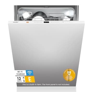 COMFEE' KWH-BD1215P-W Fully Integrated Dishwasher with 12 Place Settings, Cloud Wash, Extra Drying, Built-in Dishwasher with Delay Start, Quick Wash - White