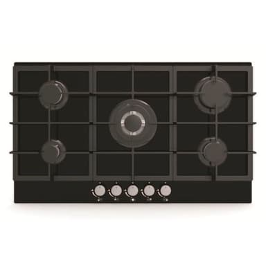 Cookology Essentials AEGOG90BK Gas Hob 90cm - Gas on Glass Kitchen Hob - 5 Burner with 3.5kW Wok Burner - Cast Iron Stands - Auto Ignition - Flame Safety - LPG Kit - Black