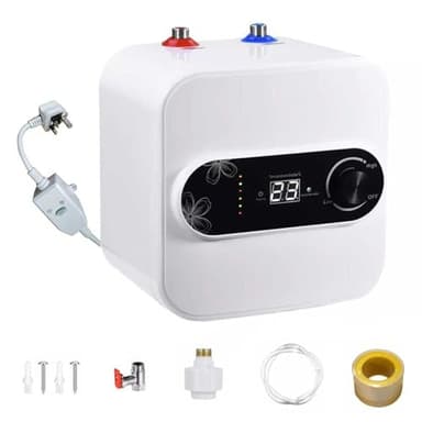 Gziztx Mini Electric Water Heater 1500W Under Sink Water Heater with 8L Water Tank, LCD Digital Display, Temperature Knob, for Kitchen and Bathroom Sinks