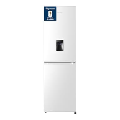 Fridgemaster MC55251DE 55cm Freestanding 256 litre 50/50 Fridge Freezer with Non-plumbed Water Dispenser - Frost Free - LED Lighting- 4 Star Freezer Rating -White - E Rated, H182.4 x W55 x D55.7 (cm)