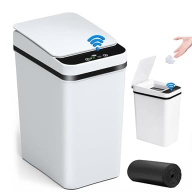 CHAMSUREUK Smart Touchless Bathroom Trash Can 10L Automatic Motion Sensor Rubbish Can with Lid Electric Waterproof Narrow Small Garbage Bin for Kitchen, Office, Toilet, Bedroom with 50pcs Trash bags