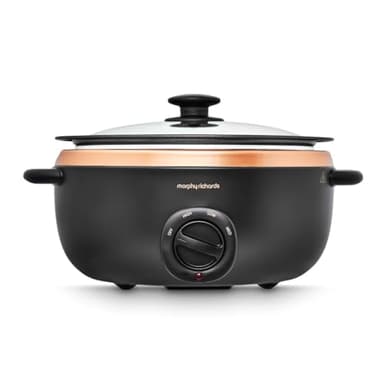 Morphy Richards 6.5L Sear and Stew Slow Cooker, Dishwasher Proof Non Stick Aluminum Pot, Cool Touch Handles, Matte Black and Rose Gold, 461016