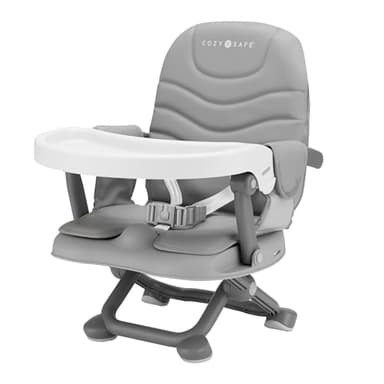 Cozy N Safe Dee Highchair Portable Foldable Compact, Lightweight, Secure with 3-Point Harness, Double Seat Belts, Removable PU Cushions, Dishwasher Safe Tray, Easy Storage (Grey)