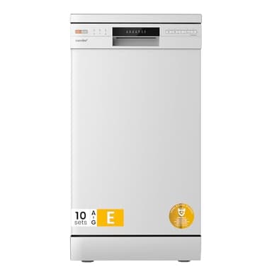 COMFEE' Freestanding Dishwasher CDWEF1034BW-UK 45cm Width, Slimline Dishwasher with 10 place settings, Quick Wash, Hygiene Wash, Delay Start, Half Load, Adjustable Basket - White