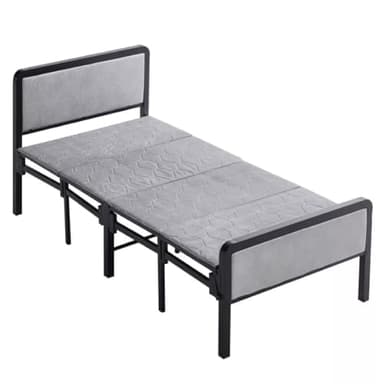 MY HOMIE Foldable Bed Premium Grey Single Guest Beds, Single Folding Bed Compatible with Mattress, Compact and Space Saving Fold Up Camp Beds, Portable Trundle Beds for Adults