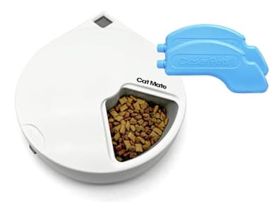 Cat Mate C500 Automatic 5 Bowl Digital Timer-Controlled Pet Feeder - For Cats and Small Dogs, Wet or Dry Food, includes Twin Ice Packs, 5 Meals Up To 330 g Each, White