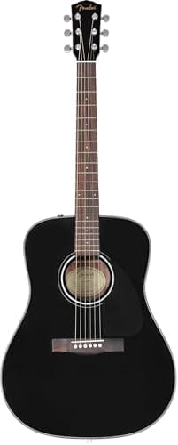 Fender CD-60 Dreadnought V3 DS Acoustic Guitar in Black with Walnut Fretboard, Great for Beginners, Comes with Free Virtual Lessons