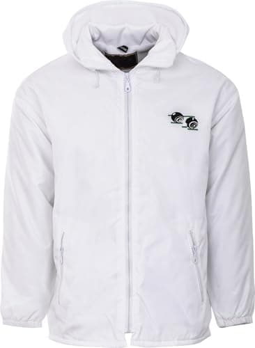 Maan Store Mens Bowling Jacket Waterproof Fully Fleece Lined Detachable Hood Bowling Logo On The Front Front Pockets White/XXL