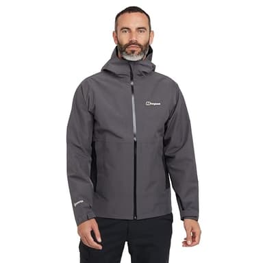 Berghaus Men's Bramblfell Gore-Tex Interactive Jacket | Waterproof | Breathable | Adjustable Hood, Grey Pinstripe/Jet Black, L