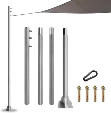VELSKUD Sun Shade Sail Poles, 12ft Stainless Steel Shade Sail Post Kit Support Awning Canopy 2.36" Diameter Heavy Duty Outdoor Sun Shade Sail Poles kit for Patio Garden Deck