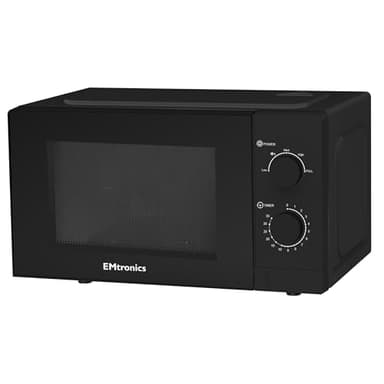 EMtronics 20 Litre 700W Manual Control Microwave with 5 Power Levels, Defrost Function, 35 Minute Timer and Cavity Light - Black