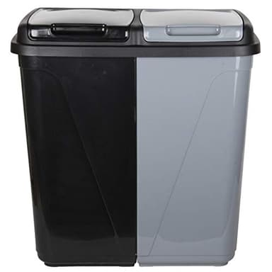 Jolie Max 90L Kitchen Bin - Dual Compartment Rubbish & Recycling - Plastic Laundry Basket, Black&Silver
