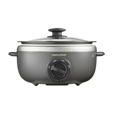 Morphy Richards 3.5L Sear & Stew Oval Slow Cooker, Dishwasher-Proof Non Stick Aluminium Pot, Cool Touch Handles, Glass Lid, Matte Finish, 163W, Titanium, 460022