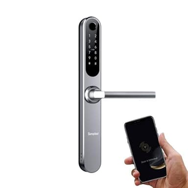 Simpled EF Weatherproof SlimSeries Smart Lock Touch, 7-in-1, Fingerprint Keyless Security Entry Door Lock, Bluetooth Electronic Deadbolt, Smartphone Access- Designed for The UK Weather, Silver