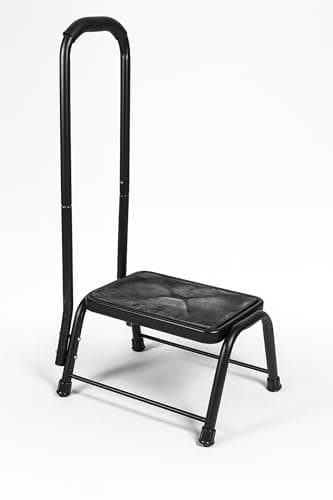 Bestfor Single Step Stool with Cushioned Hand Rails, Extra Wide Non-Slip Step, 150kg Limit, Durable Steel, Easy Carry, Black Safe Step for DIY, Decorating, Camping, Bath