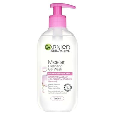 Garnier Micellar Gel Face Wash For Sensitive Skin 200ml, Gentle Face Cleanser & Makeup Remover, Recognised By The British Skin Foundation, Rinse-Off, Non-Drying & Fragrance Free Formula