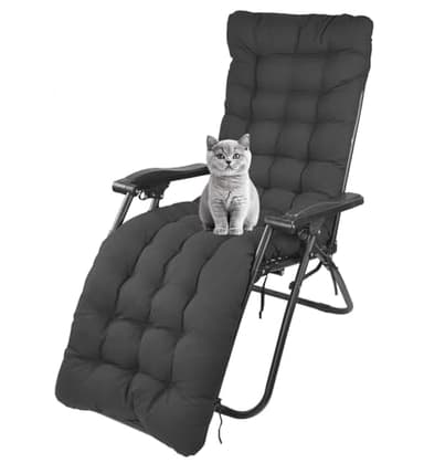 Sun Lounger Cushions Only, 170 * 53cm Sunlounger Cushions Replacement with Top Cover & Anti-slip Straps, Sunbed Cushion Recliner Chair Seat Pads for Garden Patio Yard Beach, Black