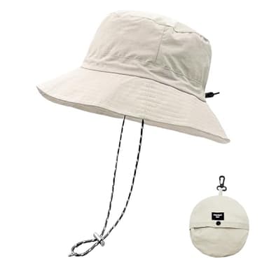 lifwimner Sun Hat for Women Men Foldable Waterproof Bucket Rain Hat with Chin Strap Quick Dry Boonie Fishing Hiking Camping Cap(Beige)