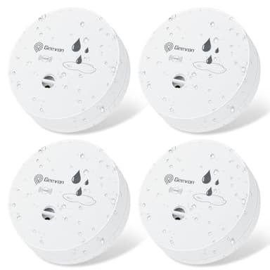 Geevon 4 Pack Water Leak Detector, 100dB Water Sensor Alarm Flood Detector for Basements, Bathrooms, Laundry Rooms, Kitchens, Garages, and Attics, Water Alarm Battery-Operated (Battery Included)