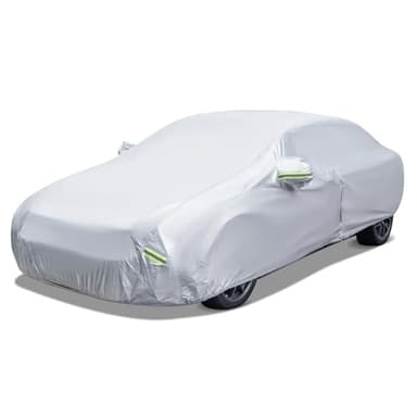 COSTWAY Car Cover Waterproof, Universal Full Car Cover with Zipper Door, Reflective Strips & Storage Bag, All Weather Windproof Snowproof UV Protection (Fit Sedan, Length Up to 173”(457cm))