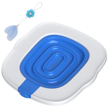 Upgraded Cat Toilet Training Kit,Universal Cat Toilet Training Systems,Reusable Trainer for Pet Cleaning with 1 Replaceable Feather Toy (Blue)