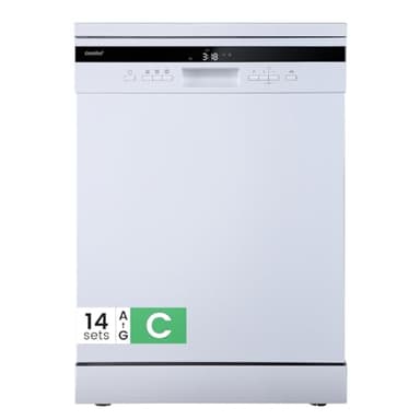 COMFEE' Freestanding Dishwasher with 14 Place Settings, 44dB Quiet Full Size Dishwashers, CDWEF1435EWC-UK, ECO Wash, Auto Open Drying, Half Load, Delay Start, Wide LED Display, White