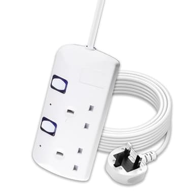 Extension Lead with Individual Switches 3 Metre Heavy Duty Extension Cord, 13A Fused UK Plug, Wall Mountable Power Stripp, 2 Way Plug Sockets
