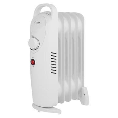 Abode 5 Fin Oil Filled Radiator 650W Portable Electric Heater in White, Overheat Protection & Tip Over Protection, Portable with Integrated Handle AOFR5001